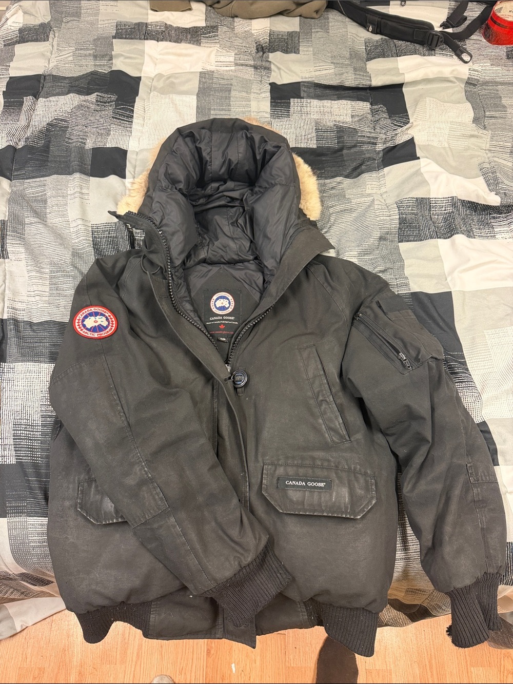 Canada Goose Black Men’s Insulated Puffer with Fur-Trim Hood
